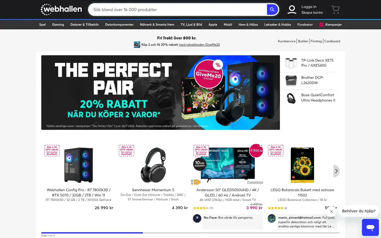 Screenshot of webhallen.com