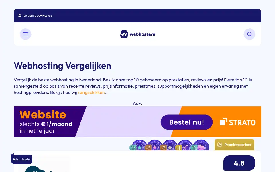 Screenshot of webhosters.nl