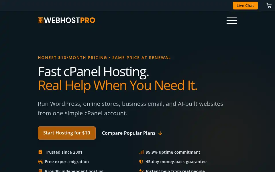 Screenshot of webhostpro.com