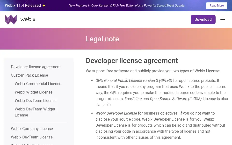 Screenshot of webix.com