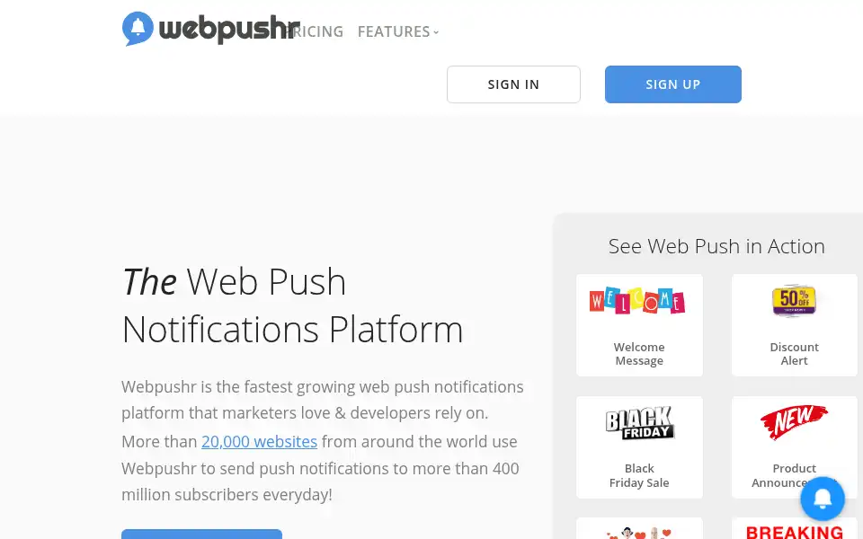 Screenshot of webpushr.com