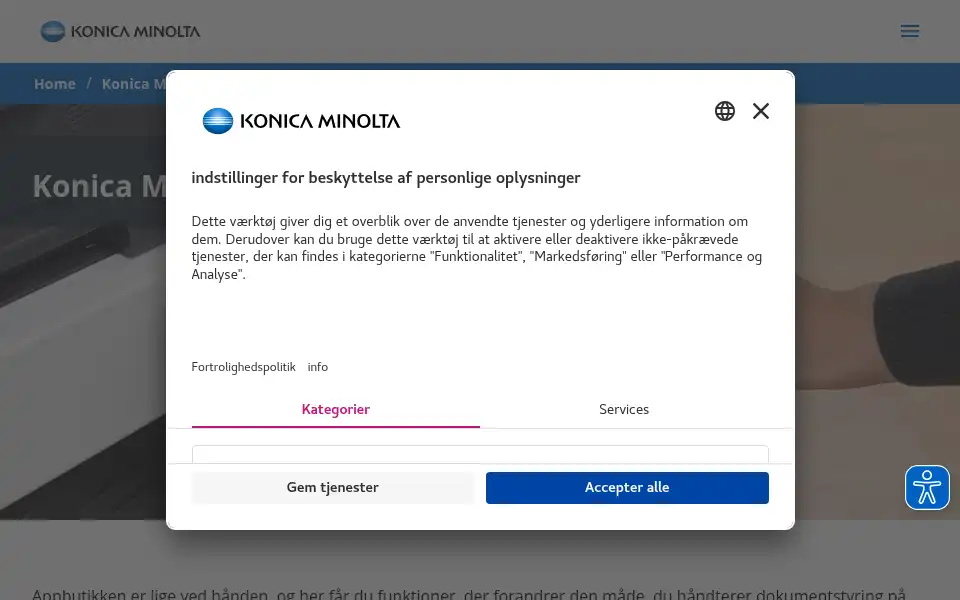 Screenshot of webshop.konicaminolta.dk