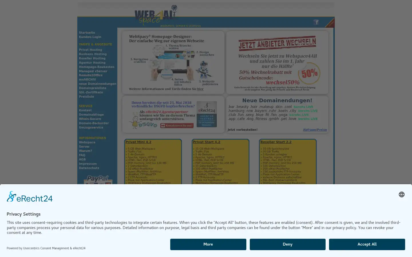 Screenshot of webspace4all.eu