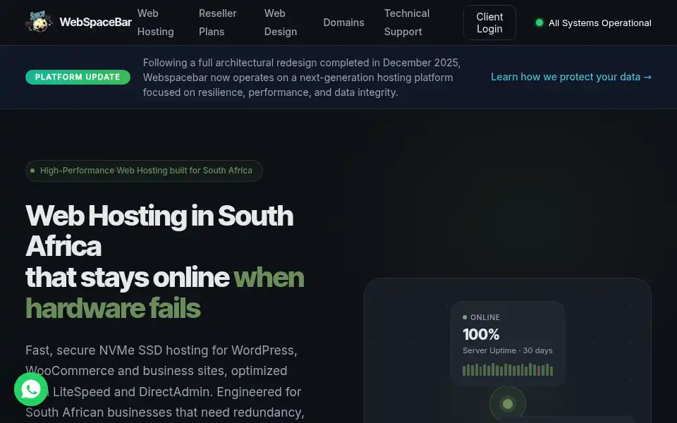 Screenshot of webspacebar.co.za