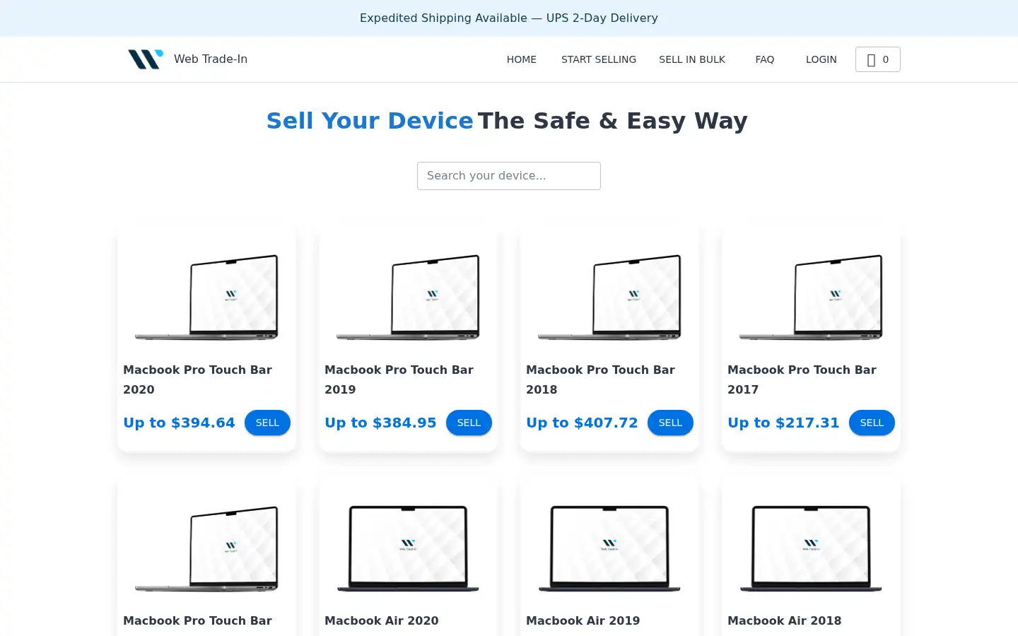 Screenshot of webtradein.com
