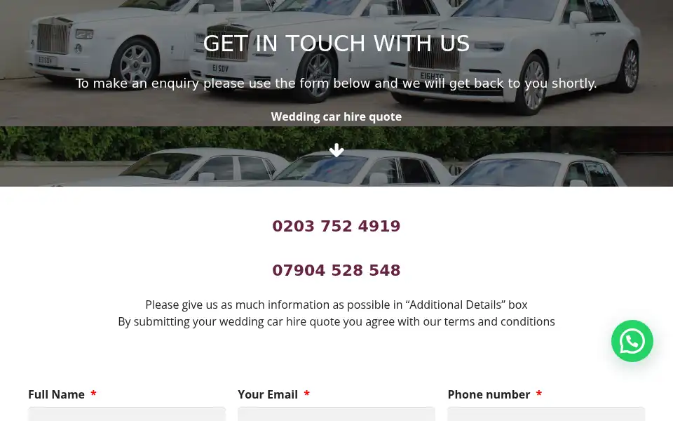 Screenshot of weddingcarsforhire.com