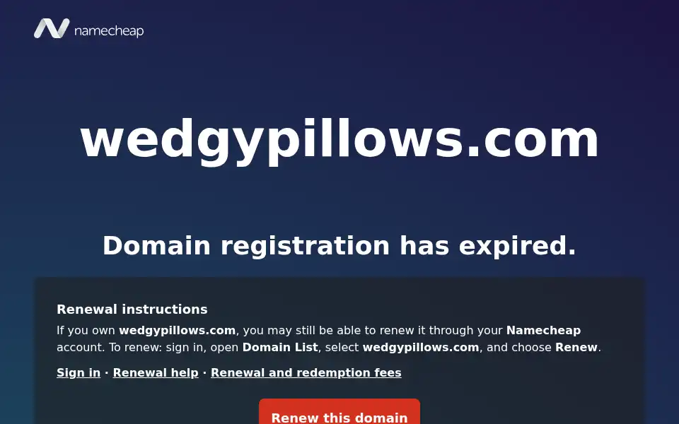 Screenshot of wedgypillows.com