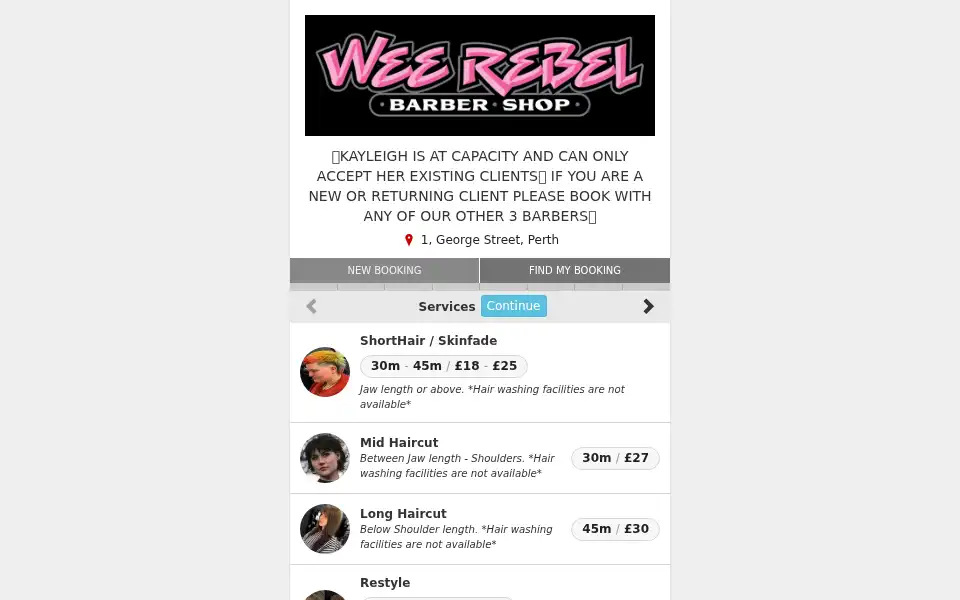 Screenshot of weerebelbarber.resurva.com