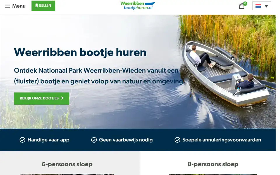 Screenshot of weerribbenbootjehuren.nl