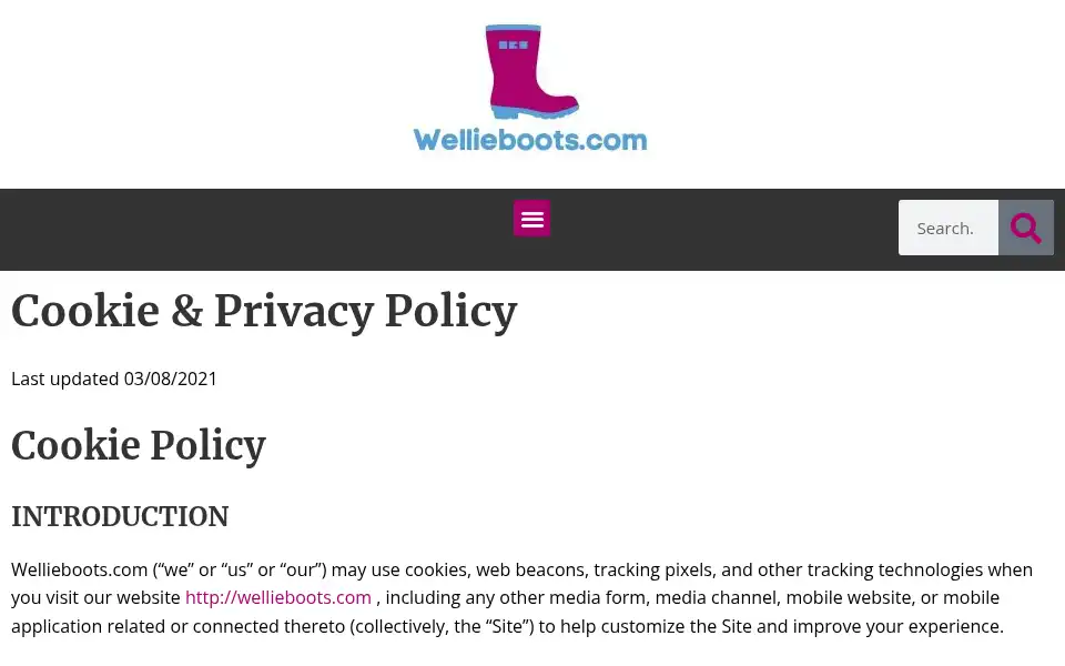 Screenshot of wellieboots.com