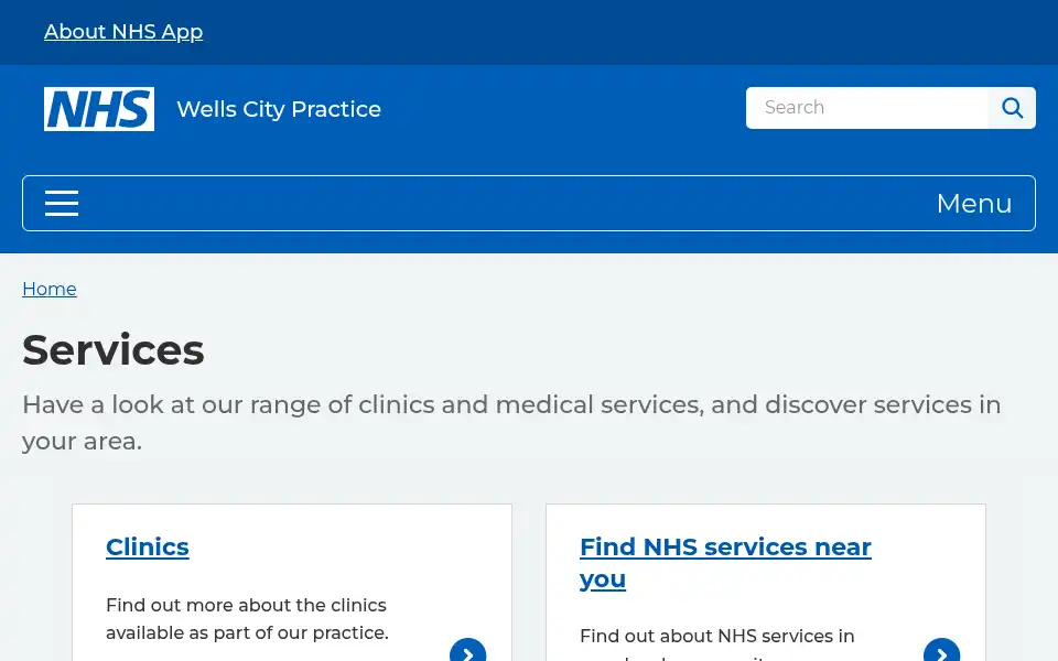 Screenshot of wellscitypractice.nhs.uk
