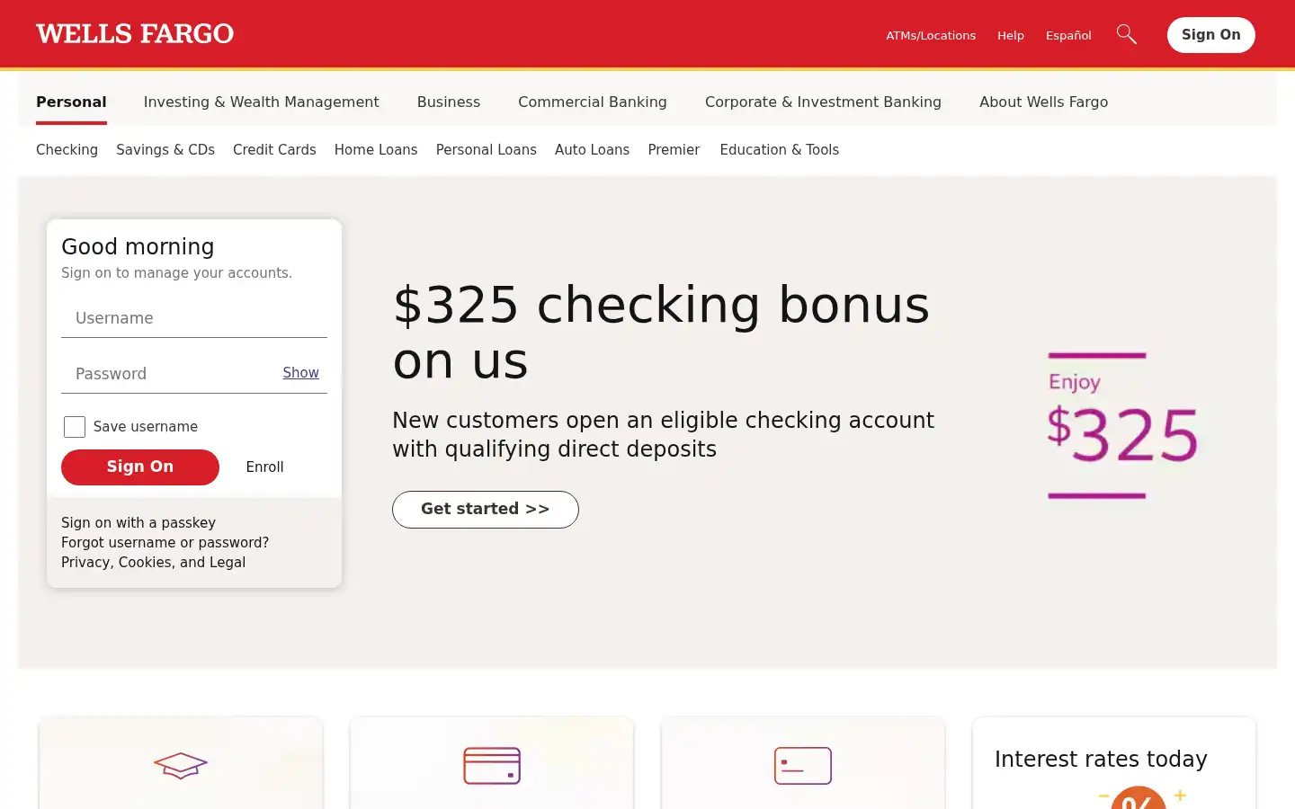Screenshot of wellsfargo.com