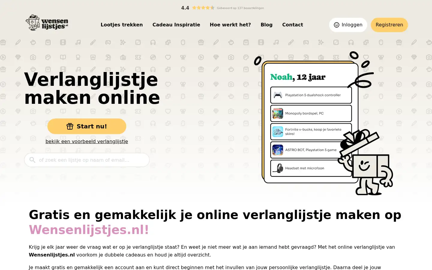 Screenshot of wensenlijstjes.nl