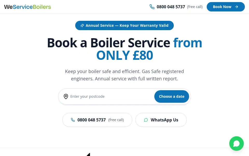 Screenshot of weserviceboilers.co.uk