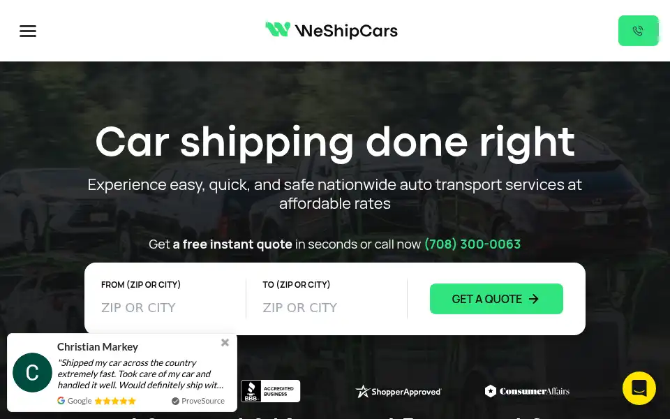 Screenshot of weshipcars.com