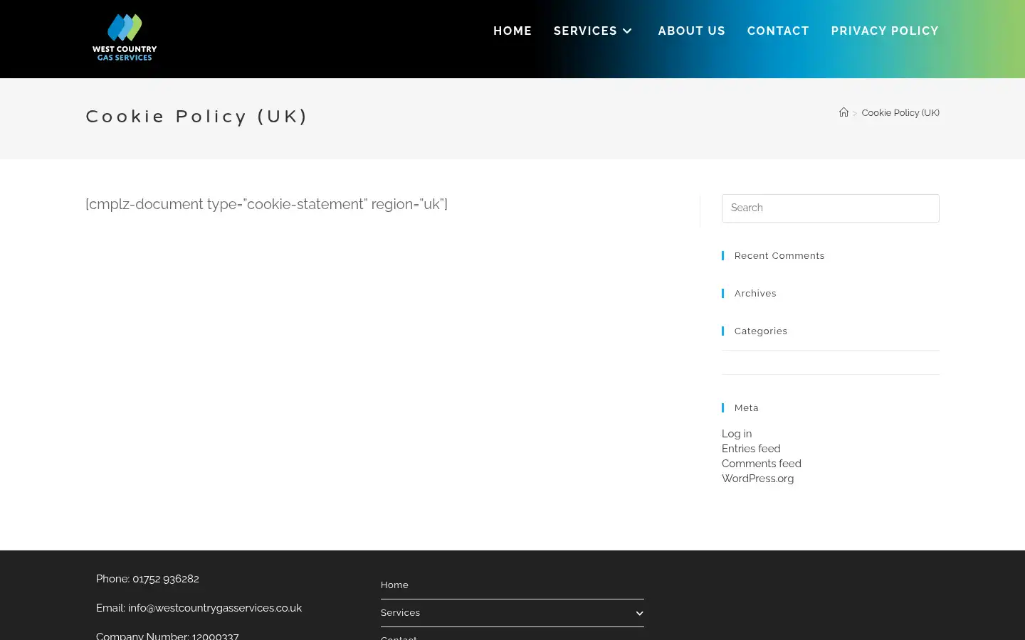 Screenshot of westcountrygasservices.co.uk