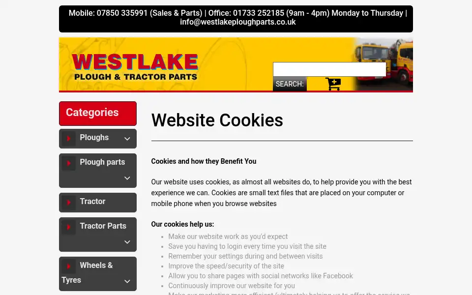 Screenshot of westlakeploughparts.co.uk