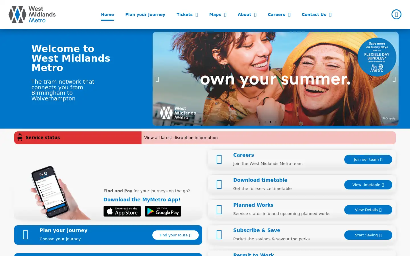 Screenshot of westmidlandsmetro.com