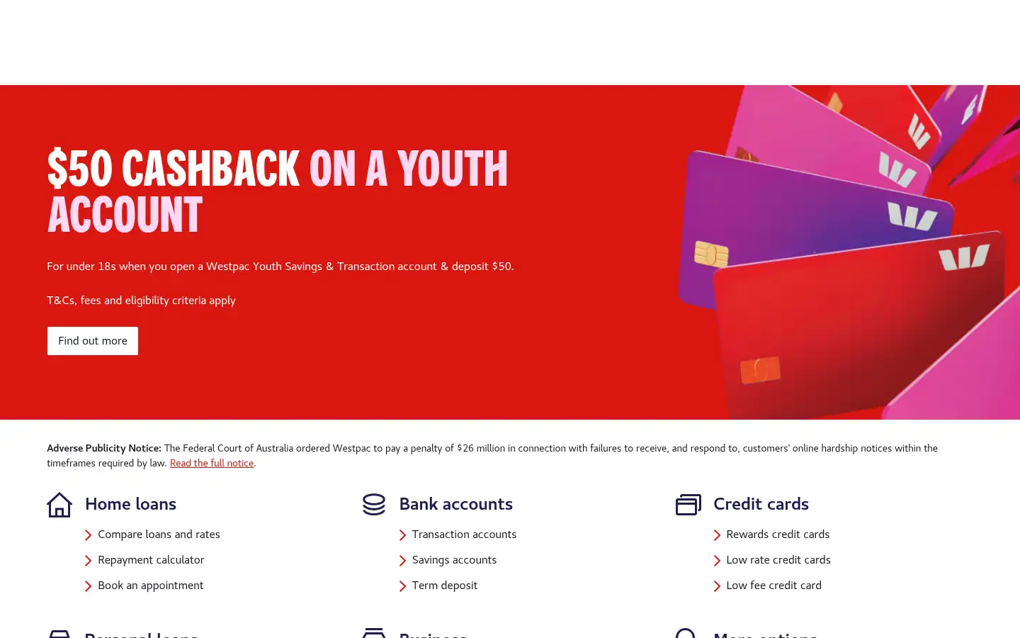 Screenshot of westpac.com.au