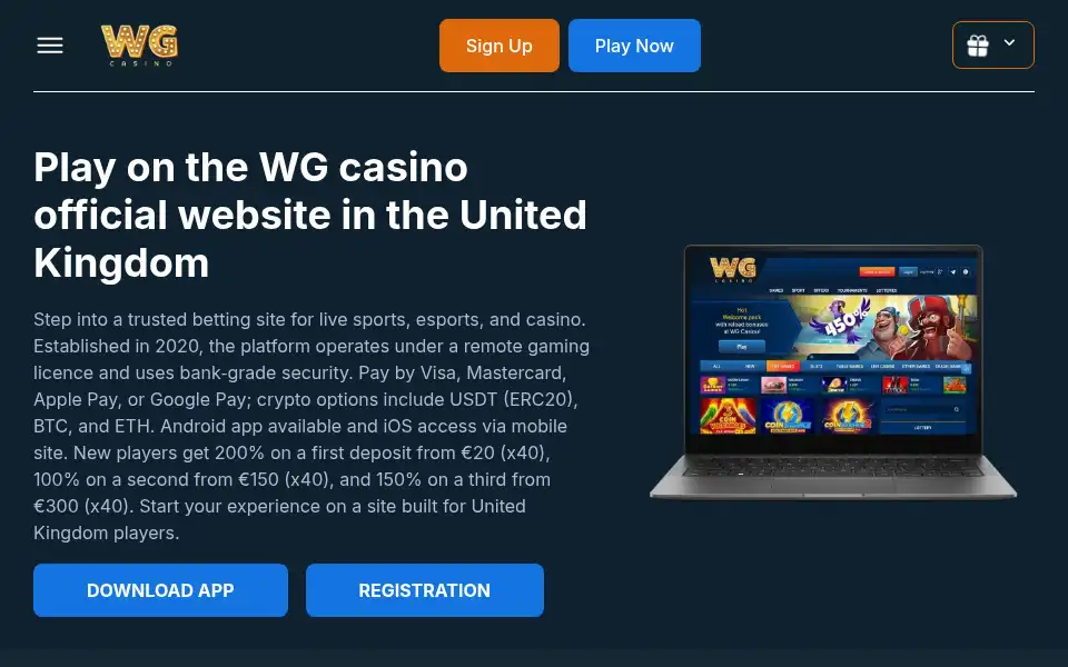 Screenshot of wg-casinos.uk