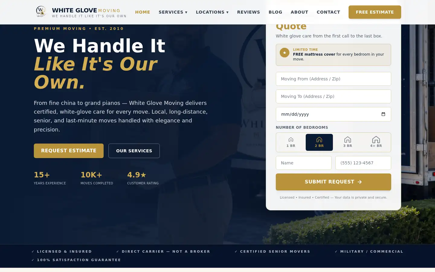 Screenshot of whiteglovemoving.co