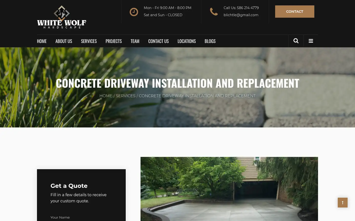 Screenshot of whitewolfconcrete.com