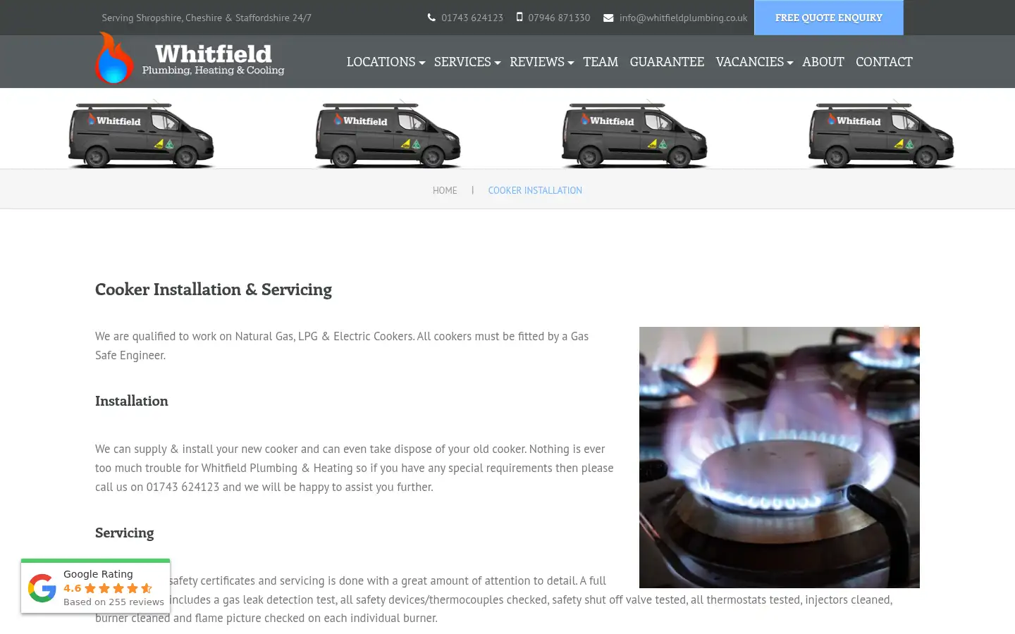 Screenshot of whitfieldplumbing.co.uk