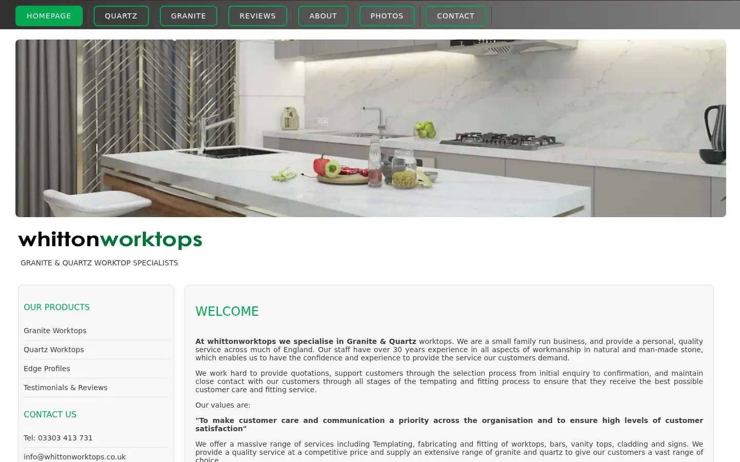 Screenshot of whittonworktops.co.uk