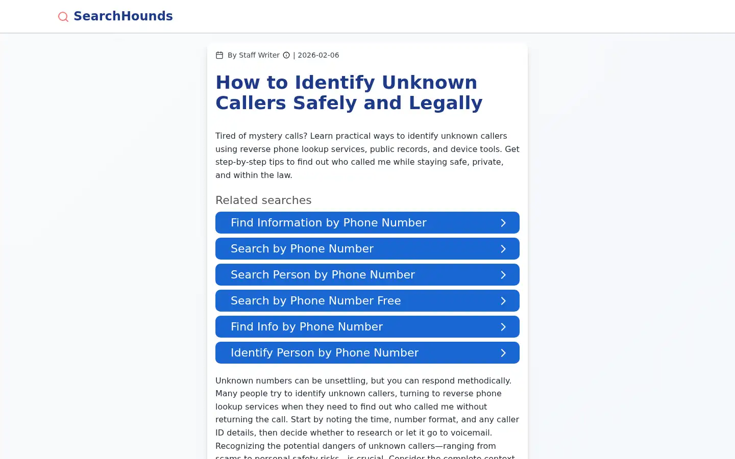 Screenshot of whocalledme.com