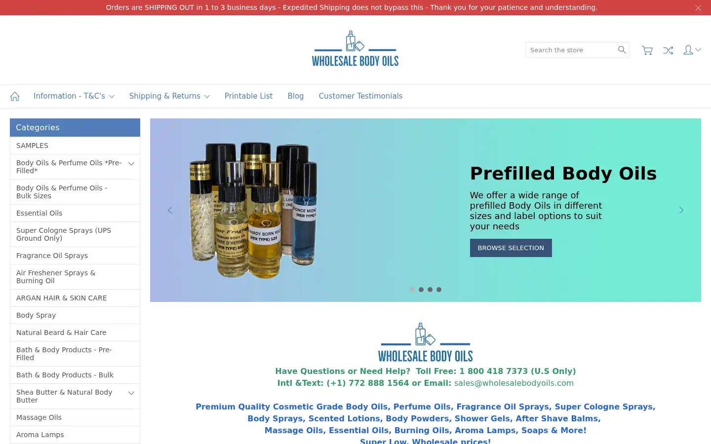 Screenshot of wholesalebodyoils.com