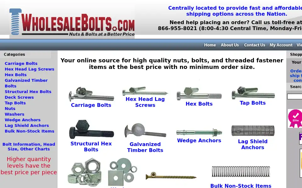 Screenshot of wholesalebolts.com