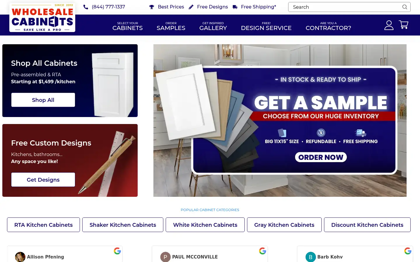 Screenshot of wholesalecabinets.com