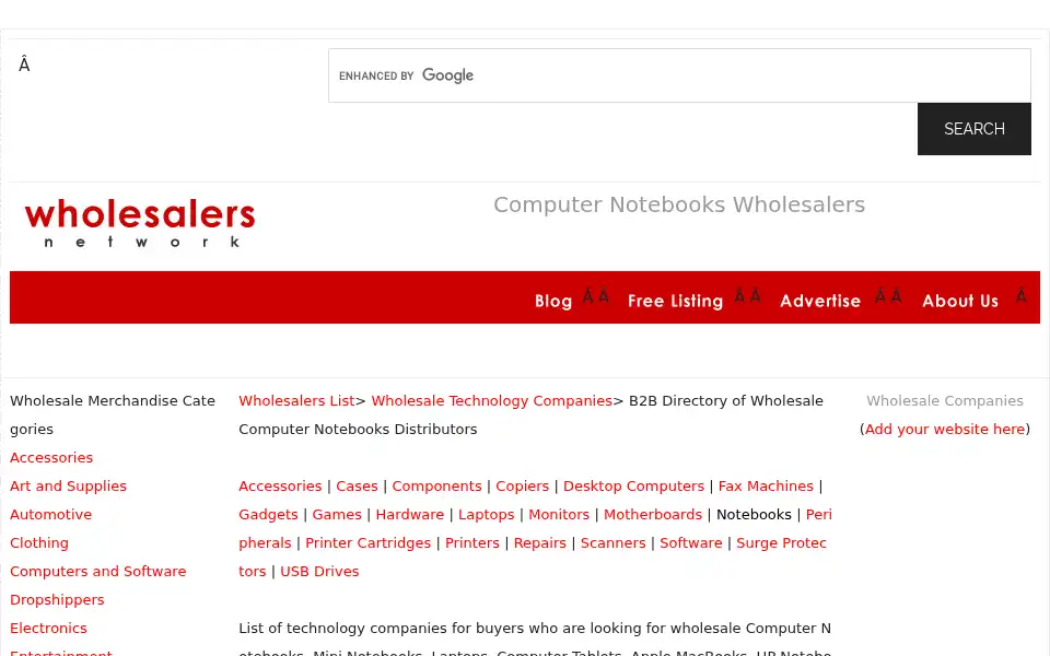 Screenshot of wholesalersnetwork.com