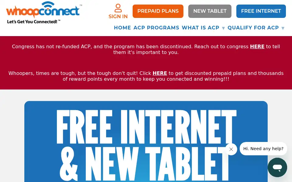 Screenshot of whoopconnect.com