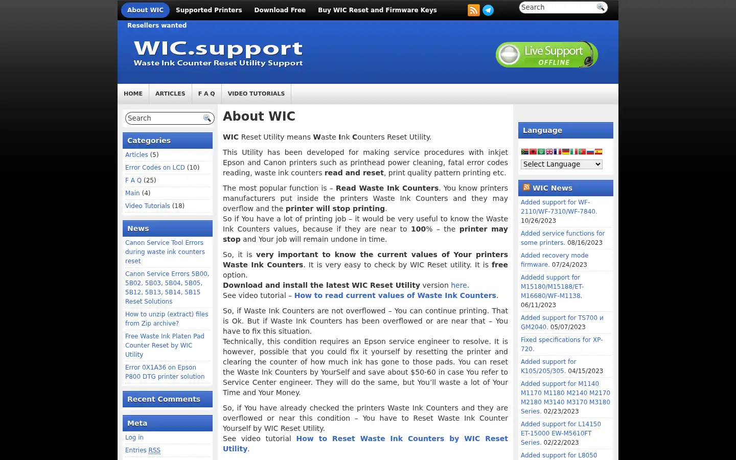 Screenshot of wic.support