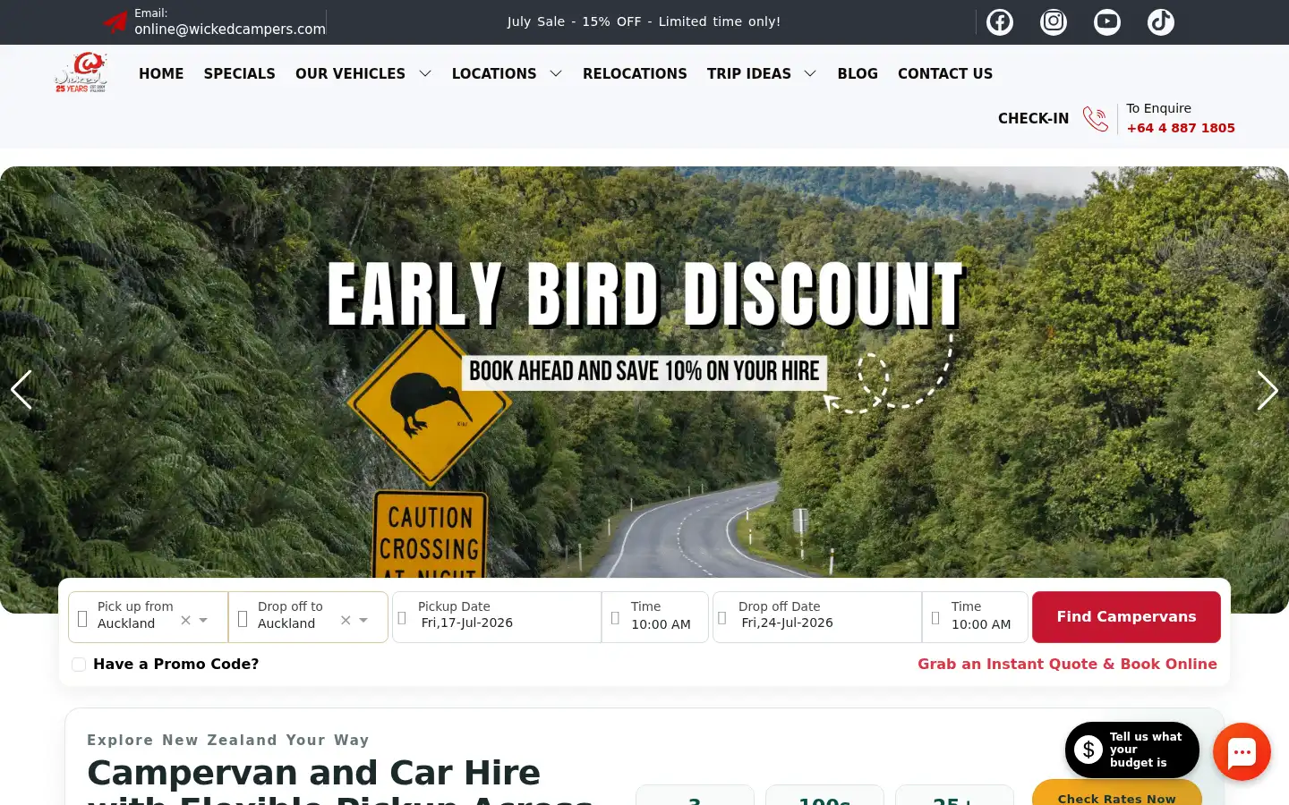 Screenshot of wickedcampers.co.nz