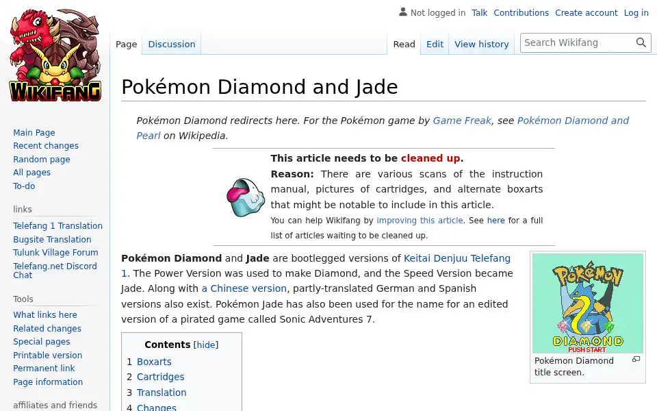 Screenshot of wiki.telefang.net