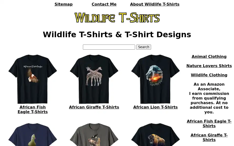 Screenshot of wildlife-t-shirts.com