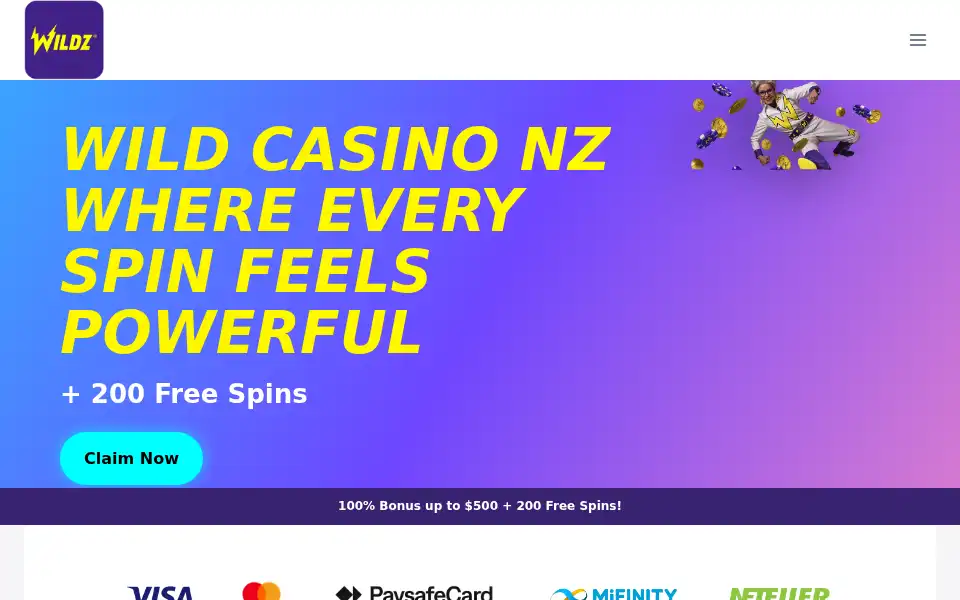 Screenshot of wildzcasino-nz.site