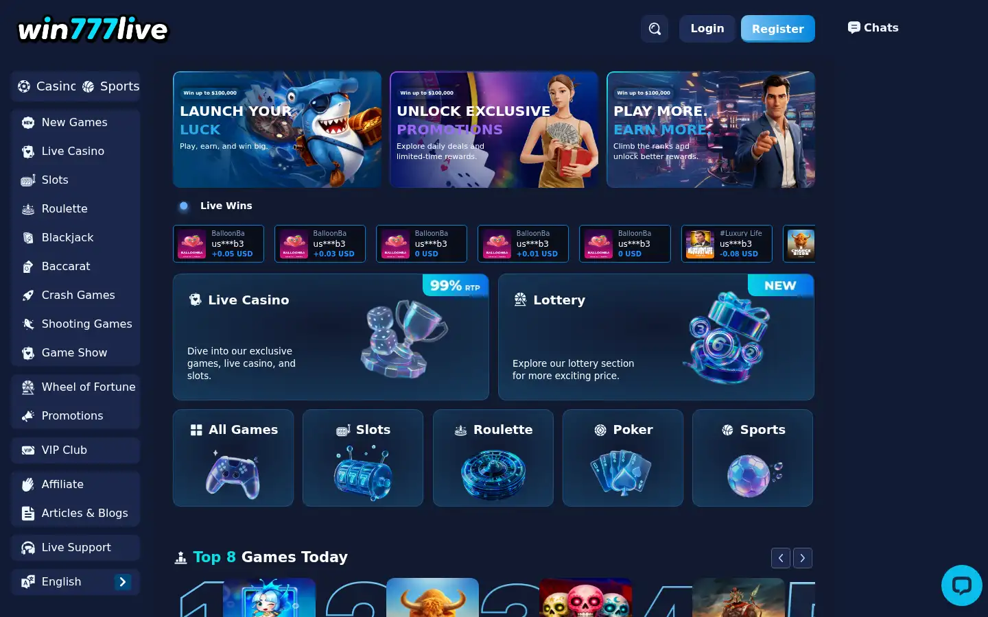 Screenshot of win777live.com