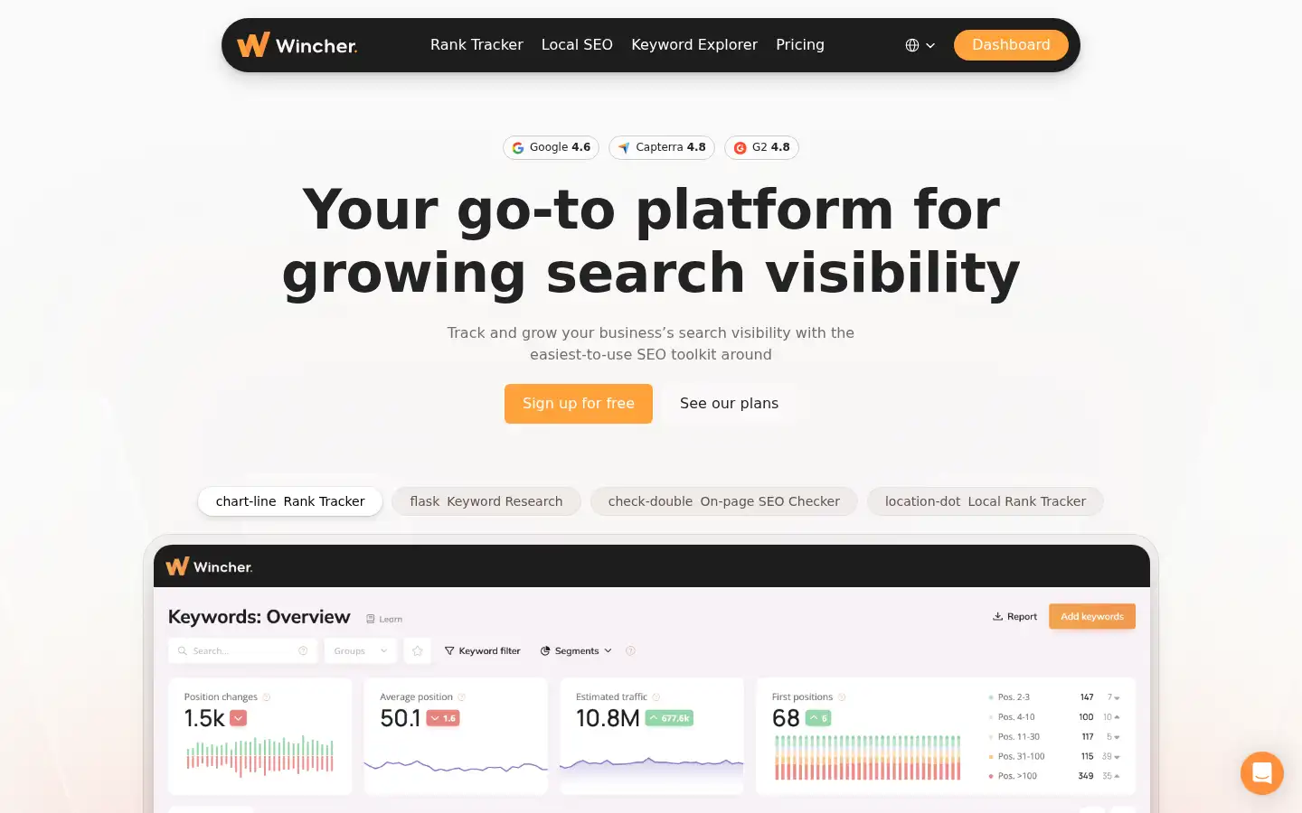 Screenshot of wincher.com
