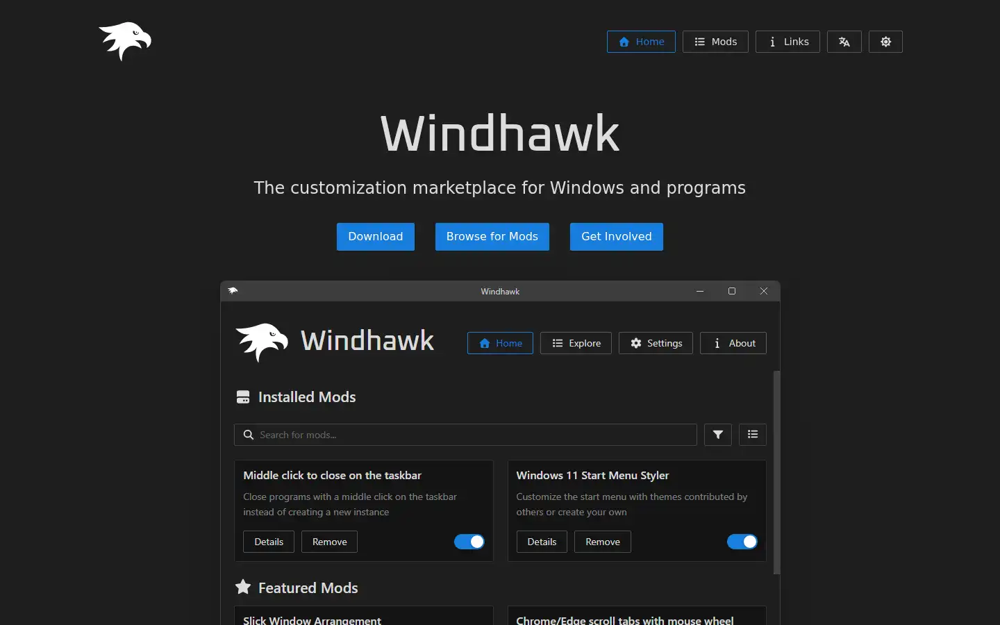 Screenshot of windhawk.net