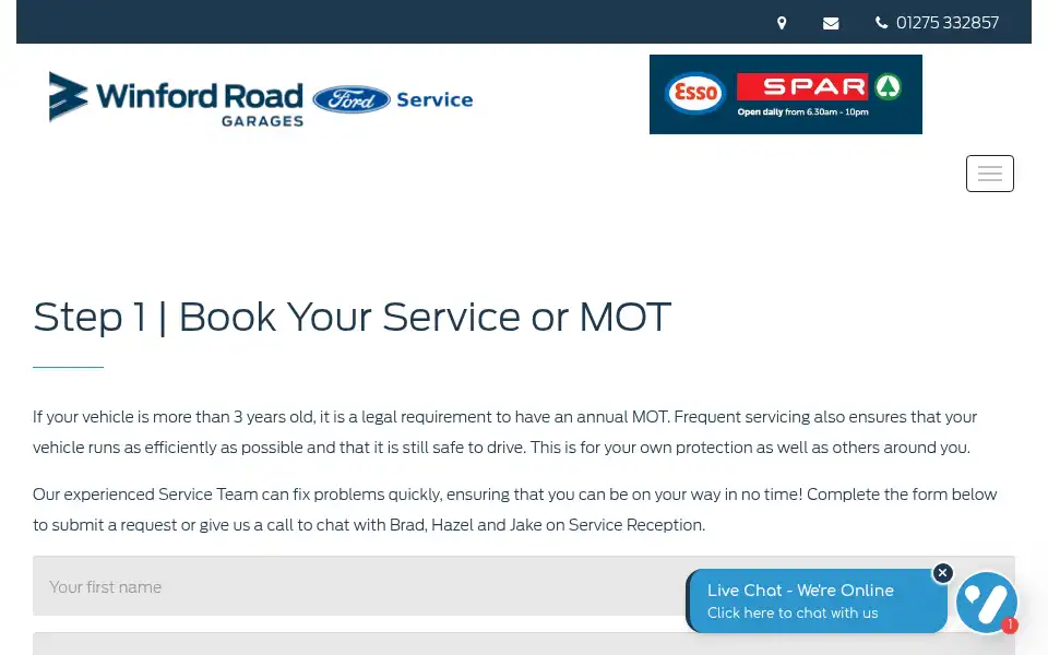 Screenshot of winfordroadgarages.co.uk