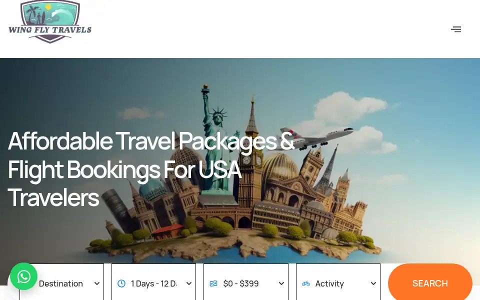 Screenshot of wingflytravels.com