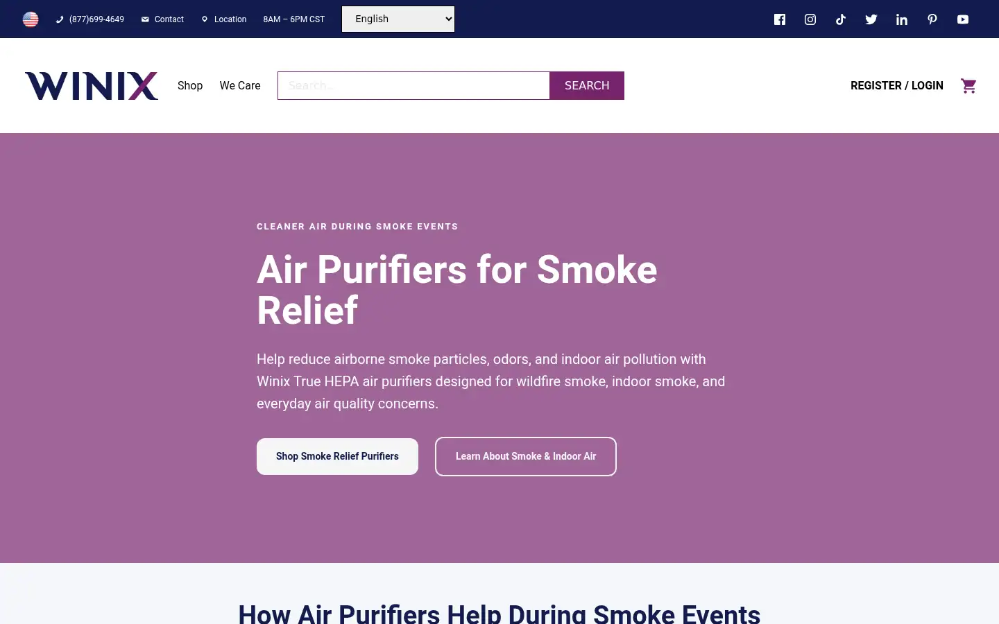 Screenshot of winixamerica.com