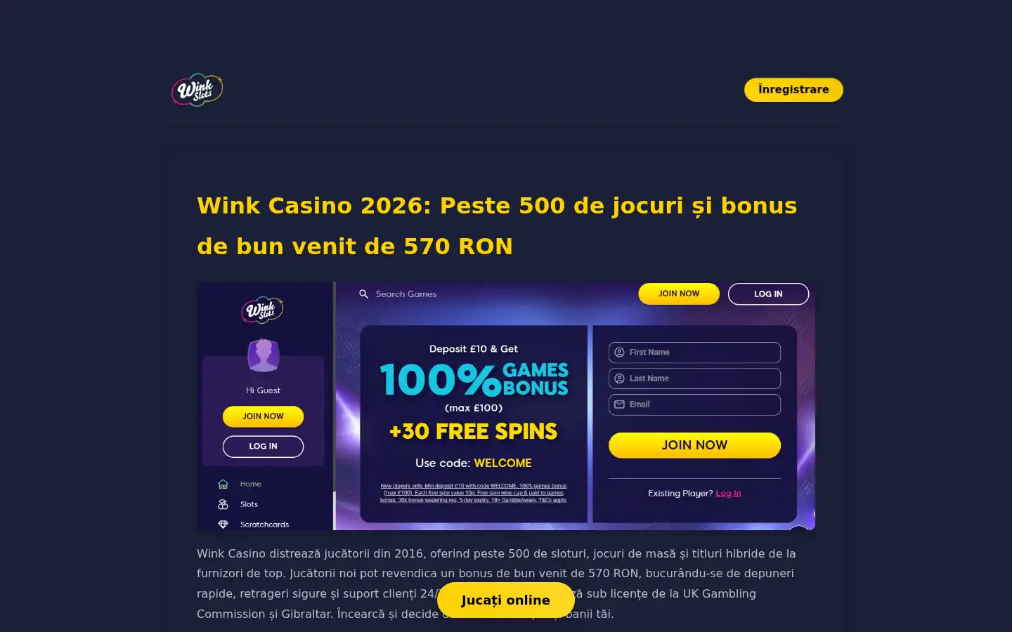 Screenshot of winkcasino.ro