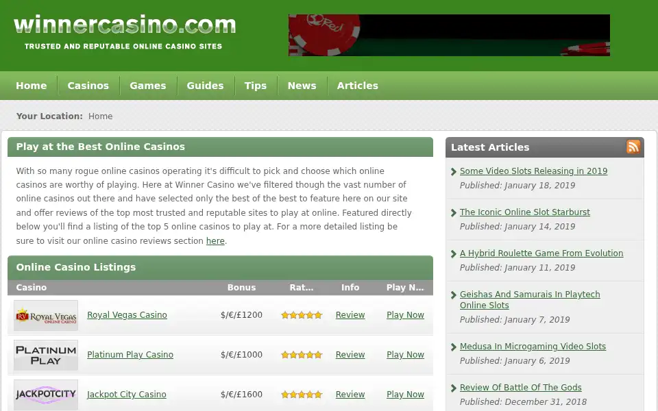 Screenshot of winnercasino.com