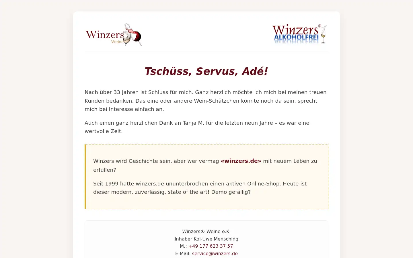 Screenshot of winzers.de