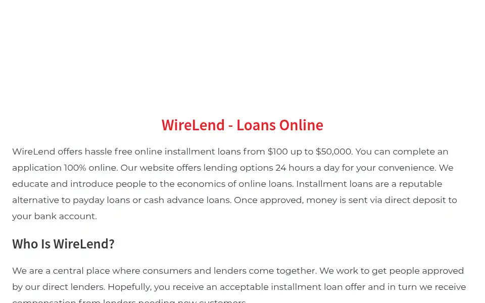 Screenshot of wirelend.com