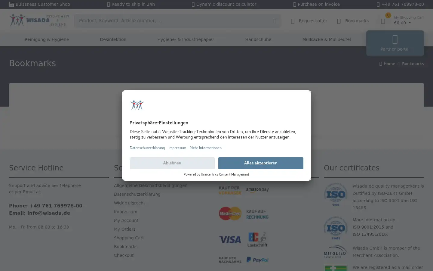 Screenshot of wisada-hygieneartikel.de